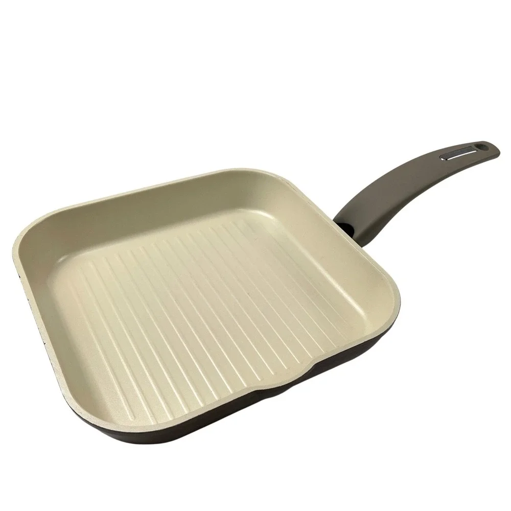 Moneta Ceramic Cookware Made in Italy 2 Pans Square‎ Grill & Round Skillet EUC